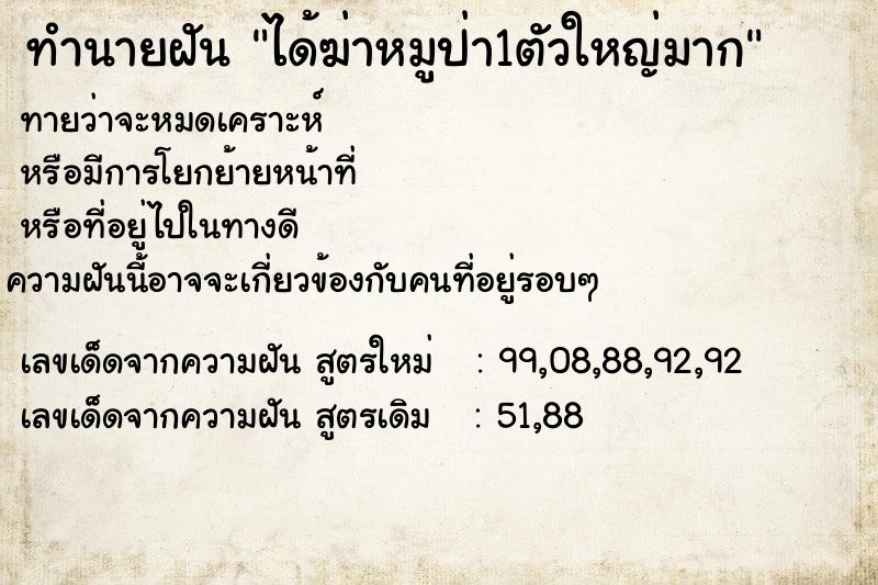 ทำนายฝันทำนายฝันได้ฆ่าหมูป่า1ตัวใหญ่มาก