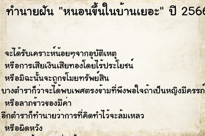 ทำนายฝันทำนายฝันหนอนขึ้นในบ้านเยอะ