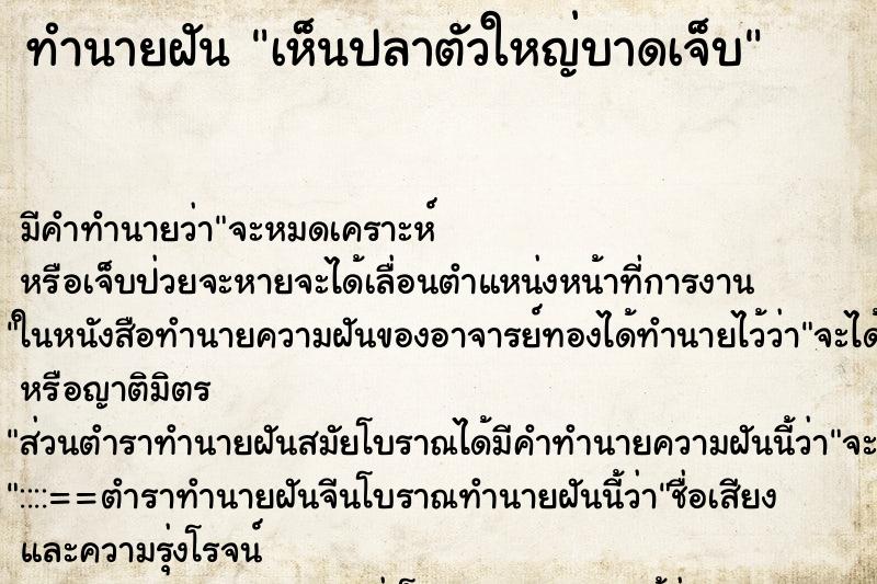 ทำนายฝันทำนายฝันเห็นปลาตัวใหญ่บาดเจ็บ