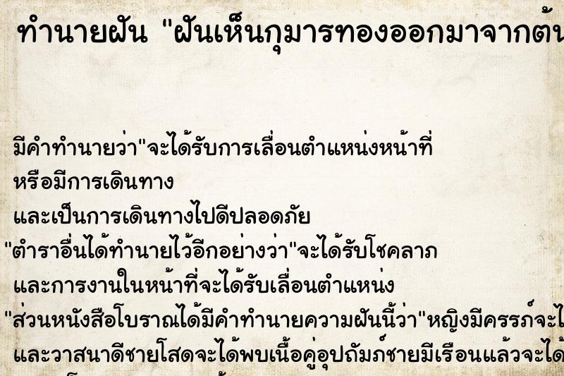 ทำนายฝันฝันเห็นกุมารทองออกมาจากต้นโพธิ์ ทำนายฝันทำนายฝันฝันเห็นกุมารทองออกมาจากต้นโพธิ์