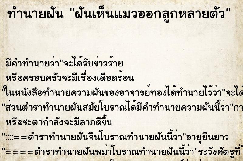 ทำนายฝัน ฝันเห็นแมวออกลูกหลายตัว ทำนายฝัน ฝันเห็นแมวออกลูกหลายตัว