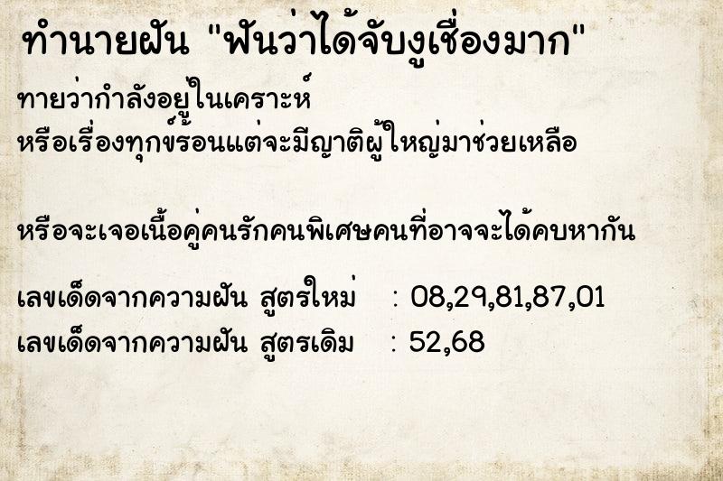 ทำนายฝันทำนายฝันฟันว่าได้จับงูเชื่องมาก