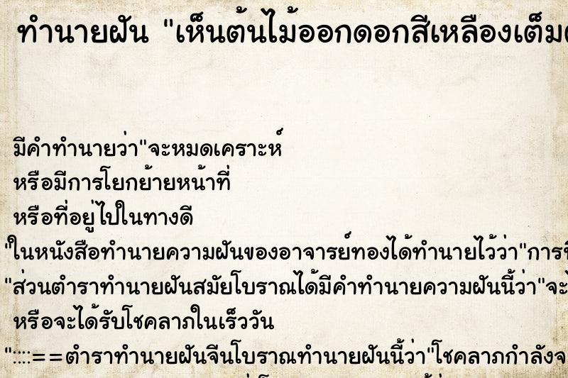 ทำนายฝัน เห็นต้นไม้ออกดอกสีเหลืองเต็มต้น ทำนายฝัน เห็นต้นไม้ออกดอกสีเหลืองเต็มต้น