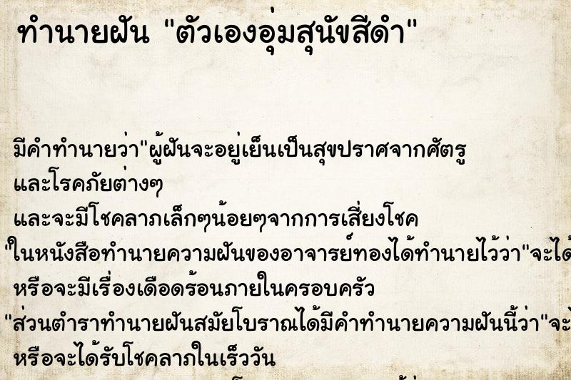 ทำนายฝันตัวเองอุ่มสุนัขสีดำ ทำนายฝันทำนายฝันตัวเองอุ่มสุนัขสีดำ