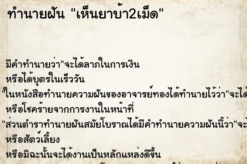 ทำนายฝัน เห็นยาบ้า2เม็ด ทำนายฝัน เห็นยาบ้า2เม็ด