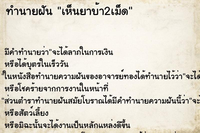 ทำนายฝัน เห็นยาบ้า2เม็ด ตำราโบราณ แม่นที่สุดในโลก