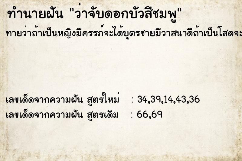 ทำนายฝันทำนายฝันว่าจับดอกบัวสีชมพู