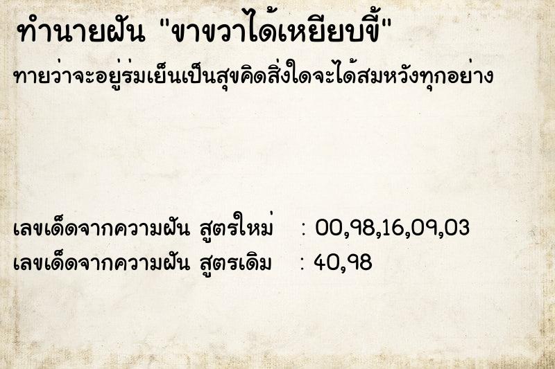 ทำนายฝันทำนายฝันขาขวาได้เหยียบขี้