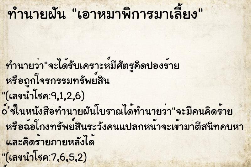 ทำนายฝัน เอาหมาพิการมาเลี้ยง