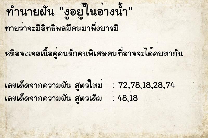 ทำนายฝันทำนายฝันงูอยู่ในอ่างน้ำ