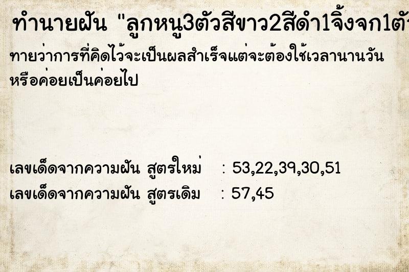ทำนายฝันทำนายฝันลูกหนู3ตัวสีขาว2สีดำ1จิ้งจก1ตัว