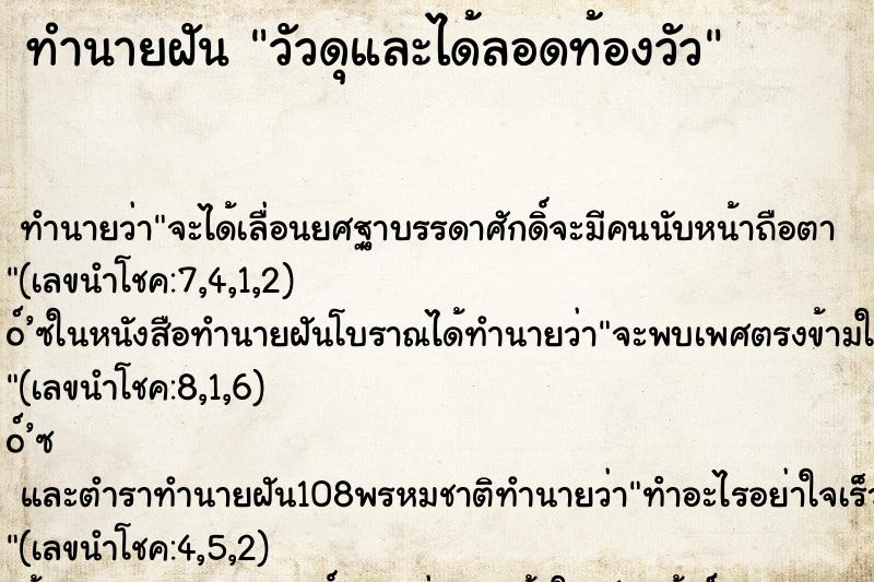ทำนายฝันวัวดุและได้ลอดท้องวัว ทำนายฝันทำนายฝันวัวดุและได้ลอดท้องวัว