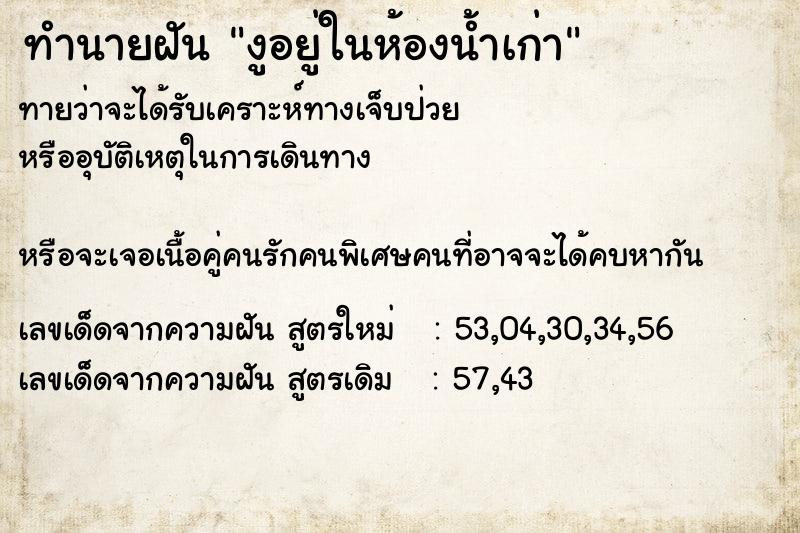 ทำนายฝันงูอยู่ในห้องน้ำเก่า ทำนายฝันทำนายฝันงูอยู่ในห้องน้ำเก่า