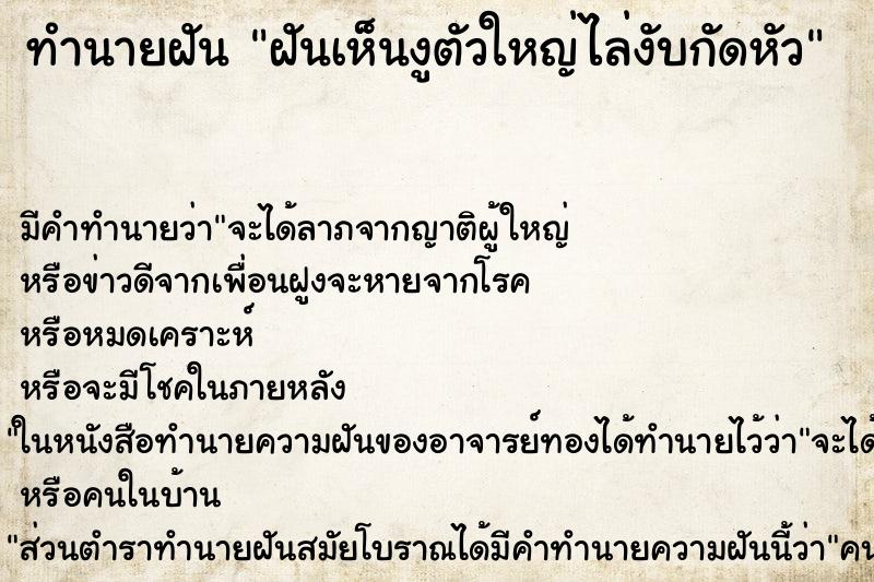 ทำนายฝัน ฝันเห็นงูตัวใหญ่ไล่งับกัดหัว