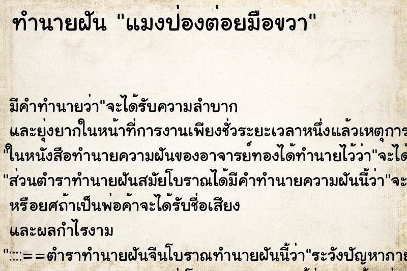 ทำนายฝัน แมงป่องต่อยมือขวา ทำนายฝัน แมงป่องต่อยมือขวา