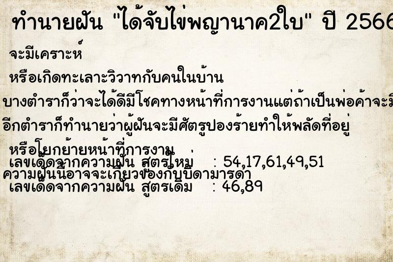 ทำนายฝันทำนายฝันได้จับไข่พญานาค2ใบ