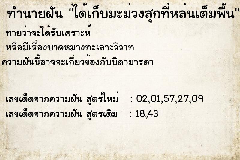 ทำนายฝันทำนายฝันได้เก็บมะม่วงสุกที่หล่นเต็มพื้น