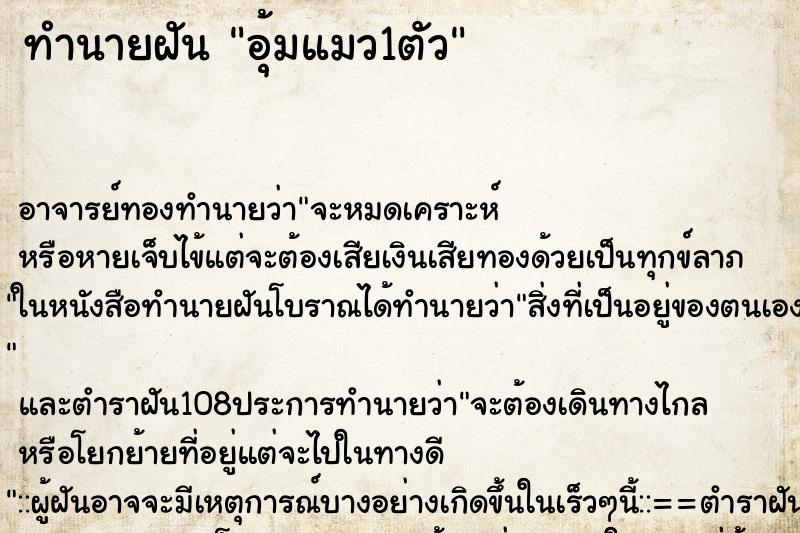 ทำนายฝัน อุ้มแมว1ตัว ทำนายฝัน อุ้มแมว1ตัว