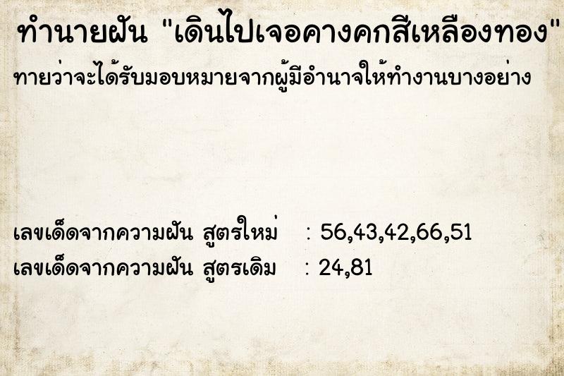 ทำนายฝันทำนายฝันเดินไปเจอคางคกสีเหลืองทอง