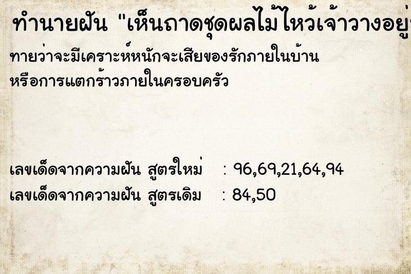 ทำนายฝันทำนายฝันเห็นถาดชุดผลไม้ไหว้เจ้าวางอยู่หน้าบ้านคนอื่น