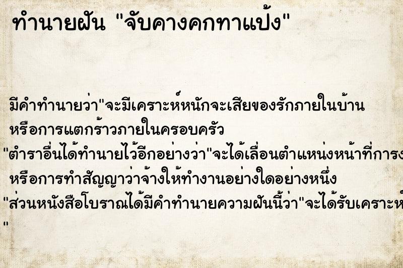 ทำนายฝัน จับคางคกทาแป้ง ตำราโบราณ แม่นที่สุดในโลก