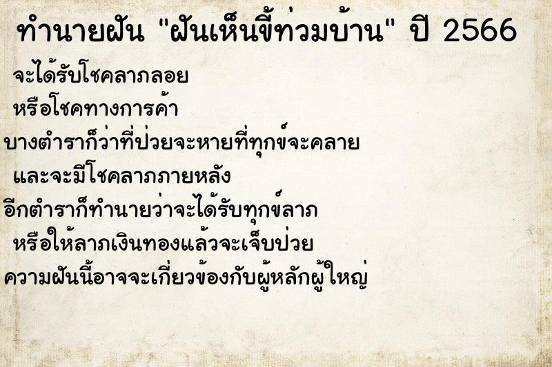 ทำนายฝันฝันเห็นขี้ท่วมบ้าน ทำนายฝันทำนายฝันฝันเห็นขี้ท่วมบ้าน