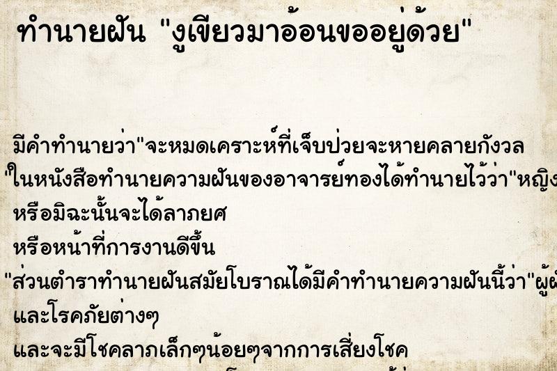 ทำนายฝันงูเขียวมาอ้อนขออยู่ด้วย ทำนายฝันทำนายฝันงูเขียวมาอ้อนขออยู่ด้วย