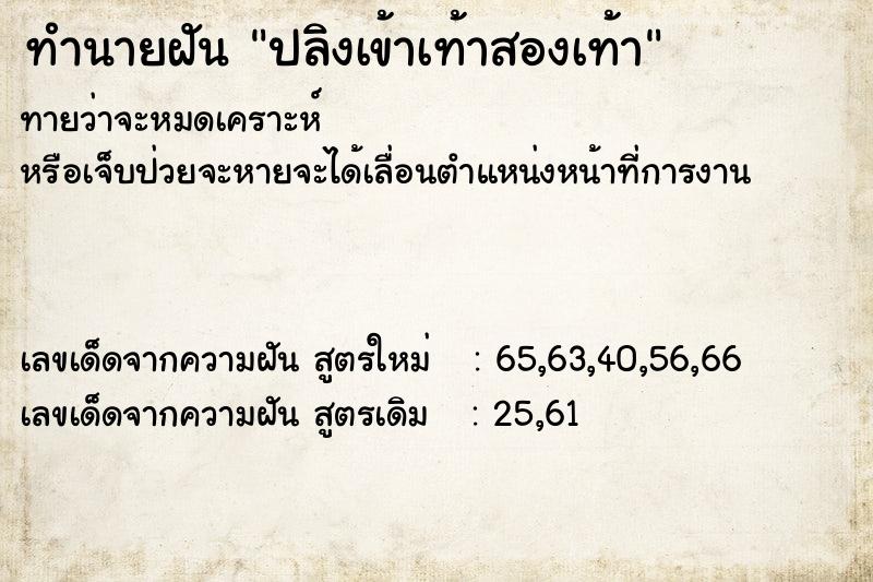 ทำนายฝันปลิงเข้าเท้าสองเท้า ทำนายฝันทำนายฝันปลิงเข้าเท้าสองเท้า