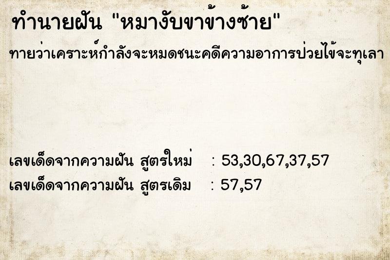 ทำนายฝันทำนายฝันหมางับขาข้างซ้าย