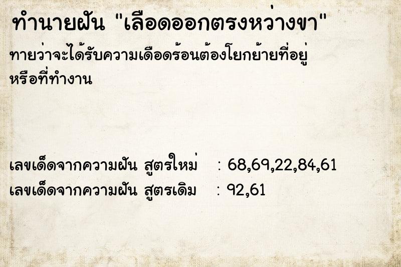 ทำนายฝันเลือดออกตรงหว่างขา ทำนายฝันทำนายฝันเลือดออกตรงหว่างขา