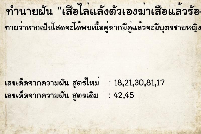 ทำนายฝันเสีอไล่แลังตัวเองฆ่าเสือแล้วรัองไห้ ทำนายฝันทำนายฝันเสีอไล่แลังตัวเองฆ่าเสือแล้วรัองไห้