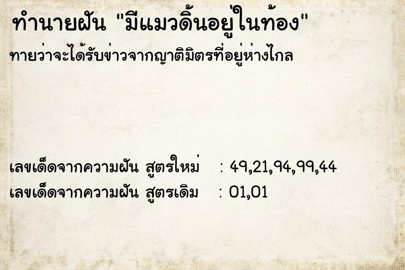 ทำนายฝันทำนายฝันมีแมวดิ้นอยู่ในท้อง