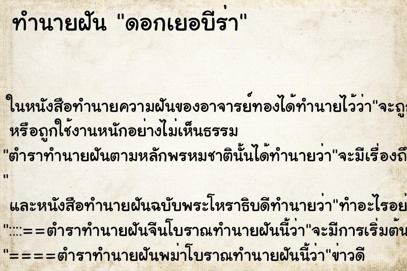 ทำนายฝัน ดอกเยอบีร่า ทำนายฝัน ดอกเยอบีร่า