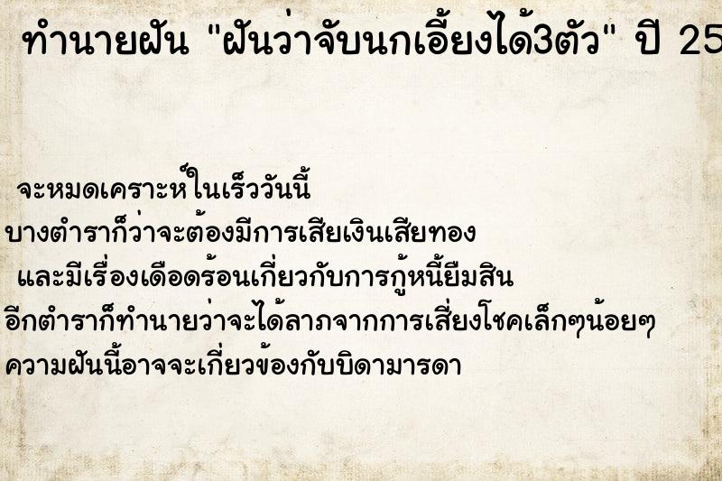 ทำนายฝัน ฝันว่าจับนกเอี้ยงได้3ตัว ตำราโบราณ แม่นที่สุดในโลก