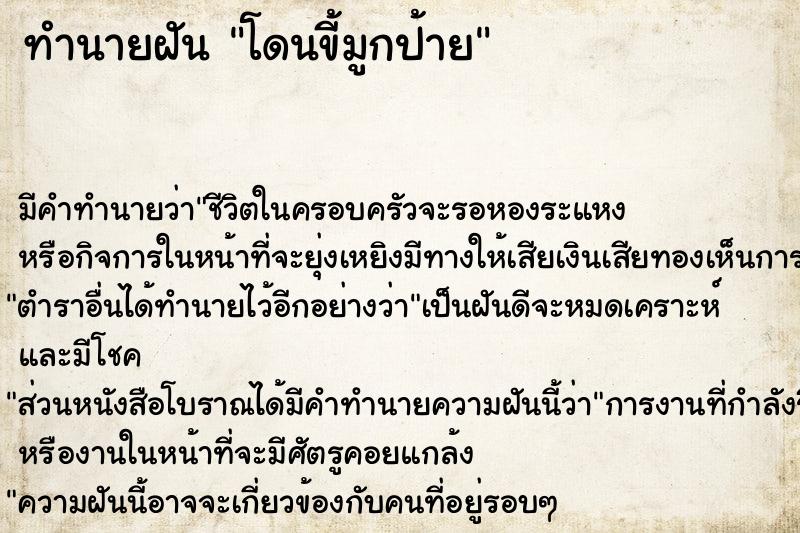 ทำนายฝันทำนายฝันโดนขี้มูกป้าย