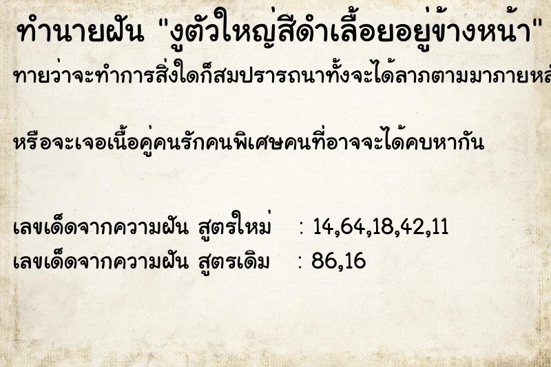 ทำนายฝันทำนายฝันงูตัวใหญ่สีดำเลื้อยอยู่ข้างหน้า