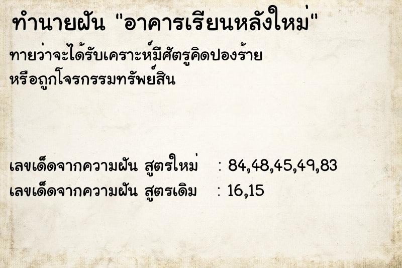 ทำนายฝันอาคารเรียนหลังใหม่ ทำนายฝันทำนายฝันอาคารเรียนหลังใหม่