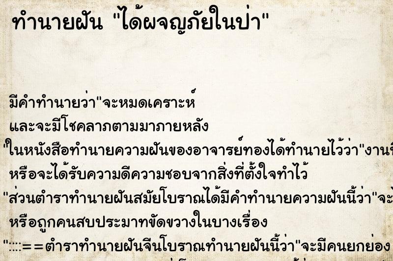 ทำนายฝัน ได้ผจญภัยในป่า ทำนายฝัน ได้ผจญภัยในป่า