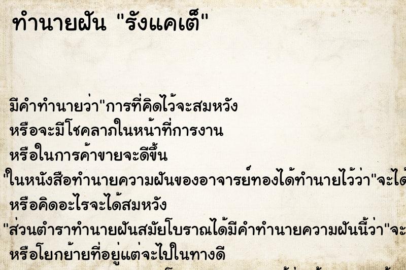 ทำนายฝัน รังแคเต็ ทำนายฝัน รังแคเต็
