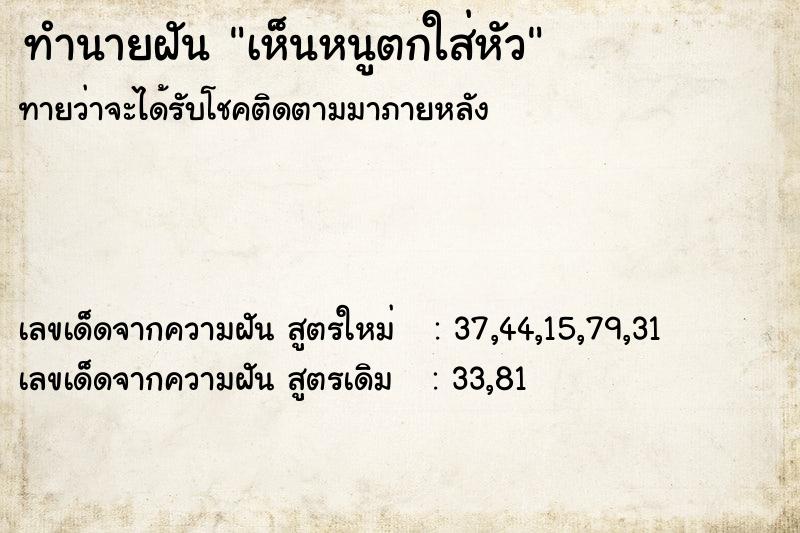 ทำนายฝันทำนายฝันเห็นหนูตกใส่หัว