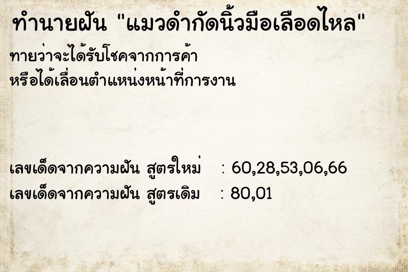 ทำนายฝันทำนายฝันแมวดำกัดนิ้วมือเลือดไหล