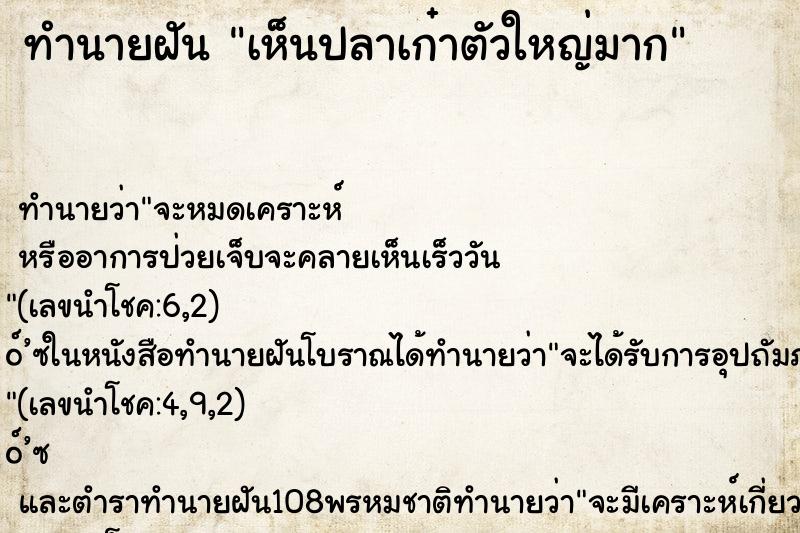 ทำนายฝันทำนายฝันเห็นปลาเก๋าตัวใหญ่มาก