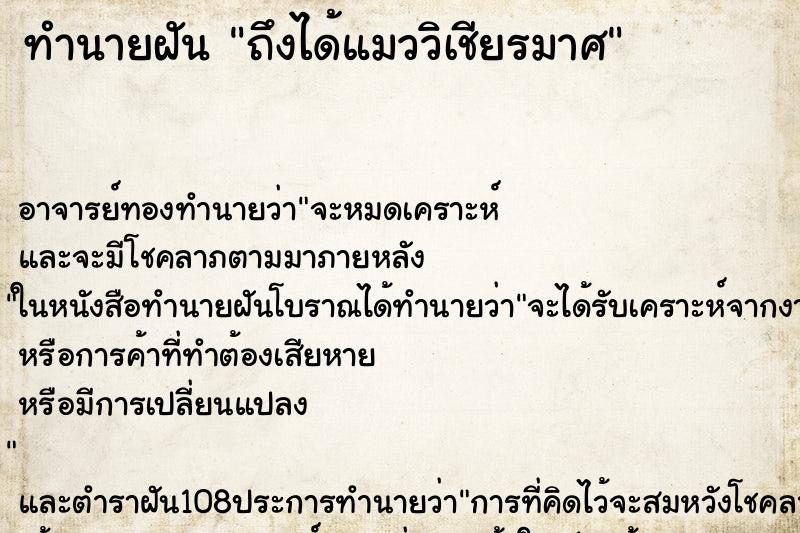 ทำนายฝัน ถึงได้แมววิเชียรมาศ