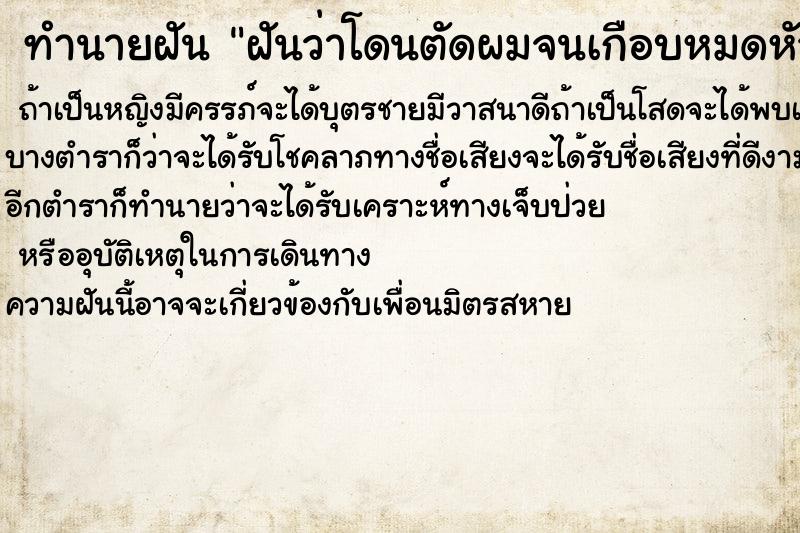 ทำนายฝันฝันว่าโดนตัดผมจนเกือบหมดหัว ทำนายฝันทำนายฝันฝันว่าโดนตัดผมจนเกือบหมดหัว