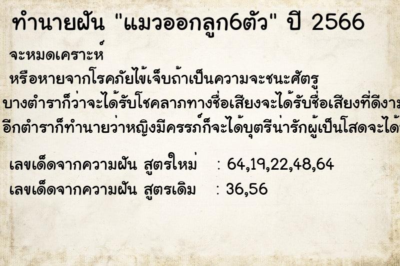 ทำนายฝัน แมวออกลูก6ตัว แม่นๆ ฟรี ด้วยตำราหนังสือทำนายฝันโบราณ ทำนายฝันแมวออกลูก6ตัว