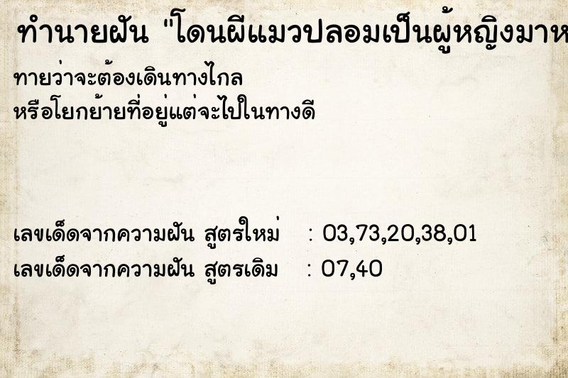 ทำนายฝันโดนผีแมวปลอมเป็นผู้หญิงมาหลอก ทำนายฝันทำนายฝันโดนผีแมวปลอมเป็นผู้หญิงมาหลอก