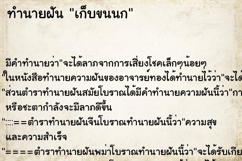 ทำนายฝันทำนายฝันเก็บขนนก