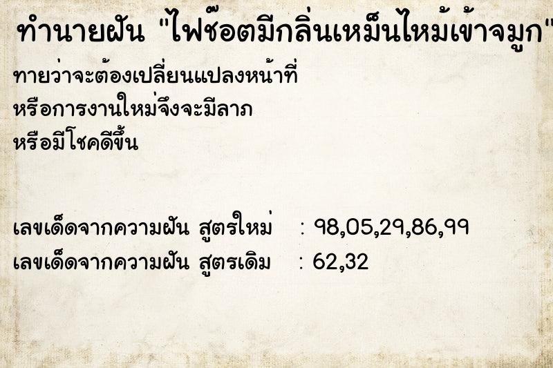 ทำนายฝันทำนายฝันไฟช๊อตมีกลิ่นเหม็นไหม้เข้าจมูก