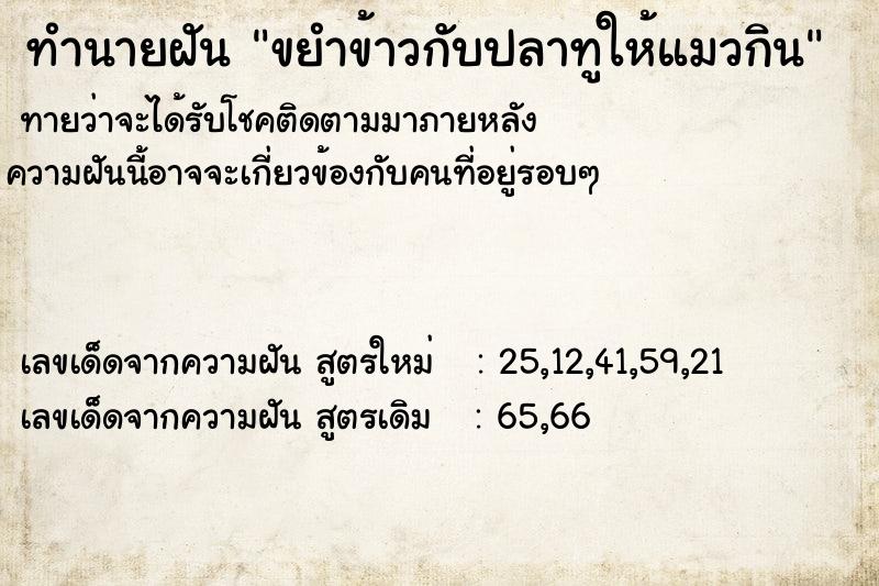 ทำนายฝันขยำข้าวกับปลาทูให้แมวกิน ทำนายฝันทำนายฝันขยำข้าวกับปลาทูให้แมวกิน