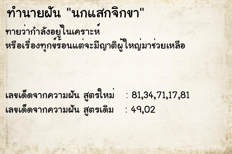 ทำนายฝันนกแสกจิกขา ทำนายฝันทำนายฝันนกแสกจิกขา